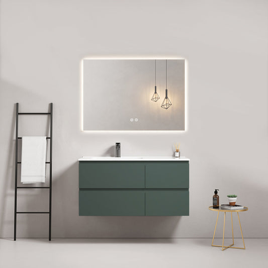 Mobile bagno sospeso 100 cm Verde Comodoro Lavabo a Sinistra in Ceramica Specchio Quadro Retroilluminato - Fiji Paint