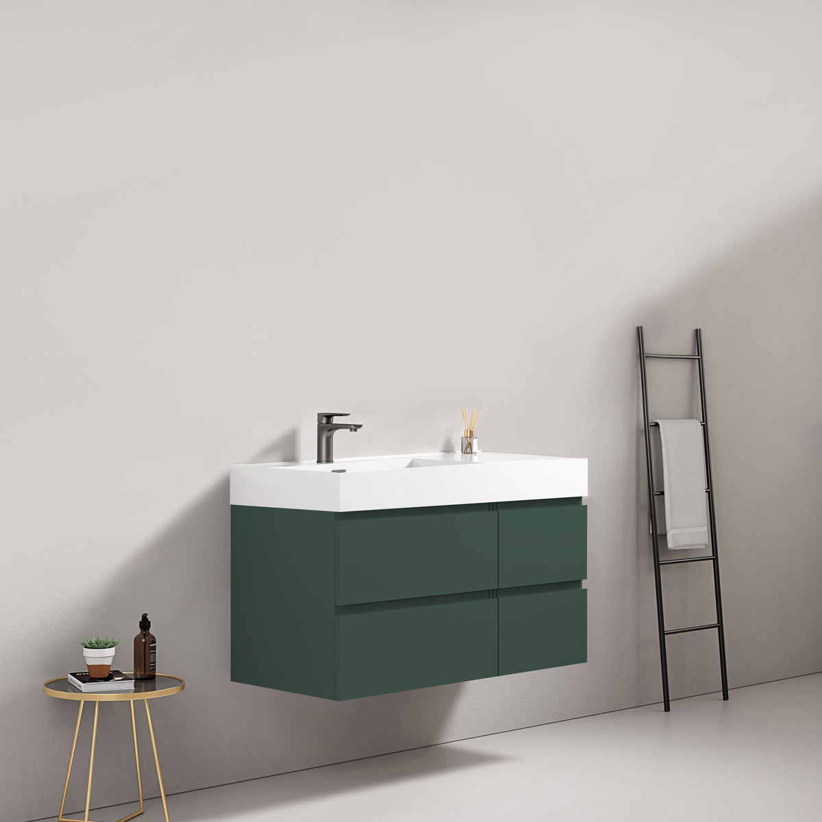 Mobile bagno sospeso 100 cm Verde Comodoro Lavabo a Sinistra in Resina Senza Specchio - Fiji Paint