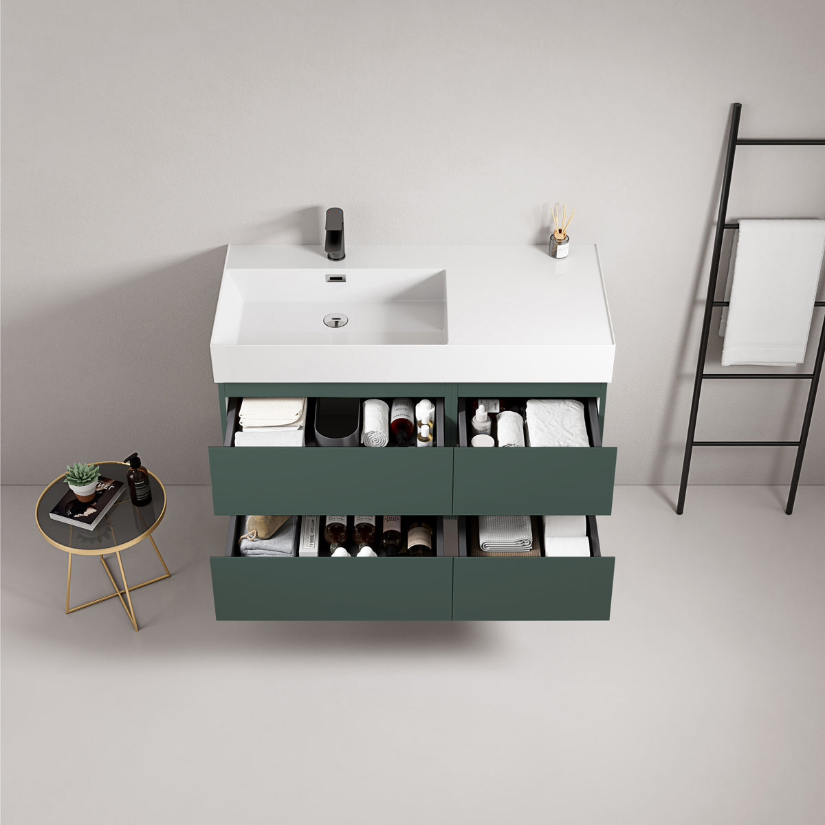 Mobile bagno sospeso 100 cm Verde Comodoro Lavabo a Sinistra in Resina Senza Specchio - Fiji Paint