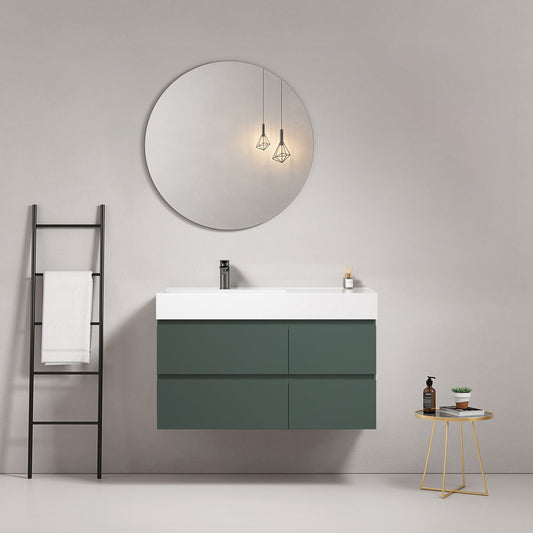 Mobile bagno sospeso 100 cm Verde Comodoro Lavabo a Sinistra in Resina Specchio Tondo - Fiji Paint