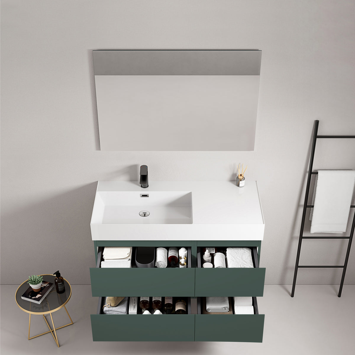 Mobile bagno sospeso 100 cm Verde Comodoro Lavabo a Sinistra in Resina Specchio Quadro - Fiji Paint