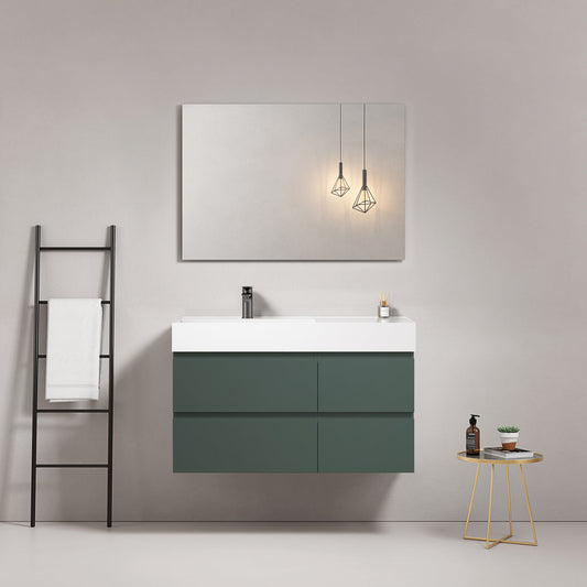 Mobile bagno sospeso 100 cm Verde Comodoro Lavabo a Sinistra in Resina Specchio Quadro - Fiji Paint