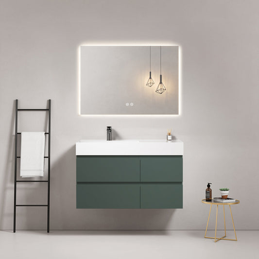 Mobile bagno sospeso 100 cm Verde Comodoro Lavabo a Sinistra in Resina Specchio Quadro Retroilluminato - Fiji Paint