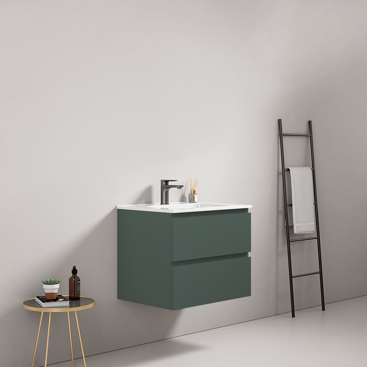 Mobile bagno sospeso 60 cm Verde Comodoro Lavabo in Ceramica Senza Specchio - Fiji Paint