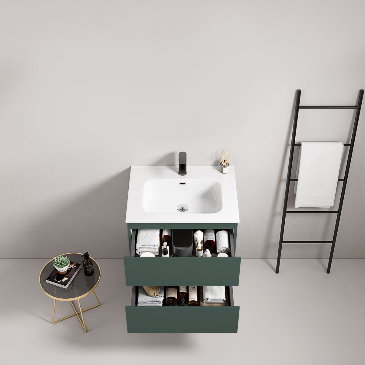 Mobile bagno sospeso 60 cm Verde Comodoro Lavabo in Ceramica Senza Specchio - Fiji Paint