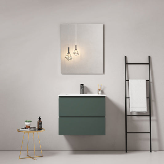Mobile bagno sospeso 60 cm Verde Comodoro Lavabo in Ceramica Specchio Quadro - Fiji Paint
