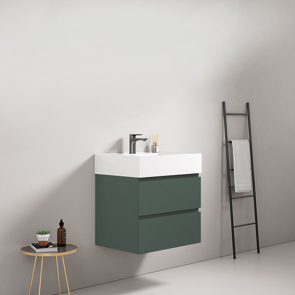 Mobile bagno sospeso 60 cm Verde Comodoro Lavabo in Resina Senza Specchio - Fiji Paint