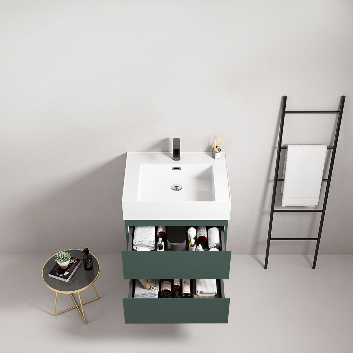 Mobile bagno sospeso 60 cm Verde Comodoro Lavabo in Resina Senza Specchio - Fiji Paint