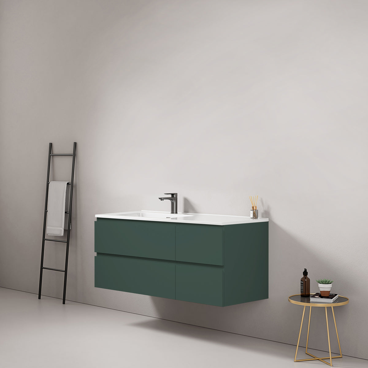 Mobile bagno sospeso 120 cm Verde Comodoro Lavabo a Sinistra in Ceramica Senza Specchio - Fiji Paint