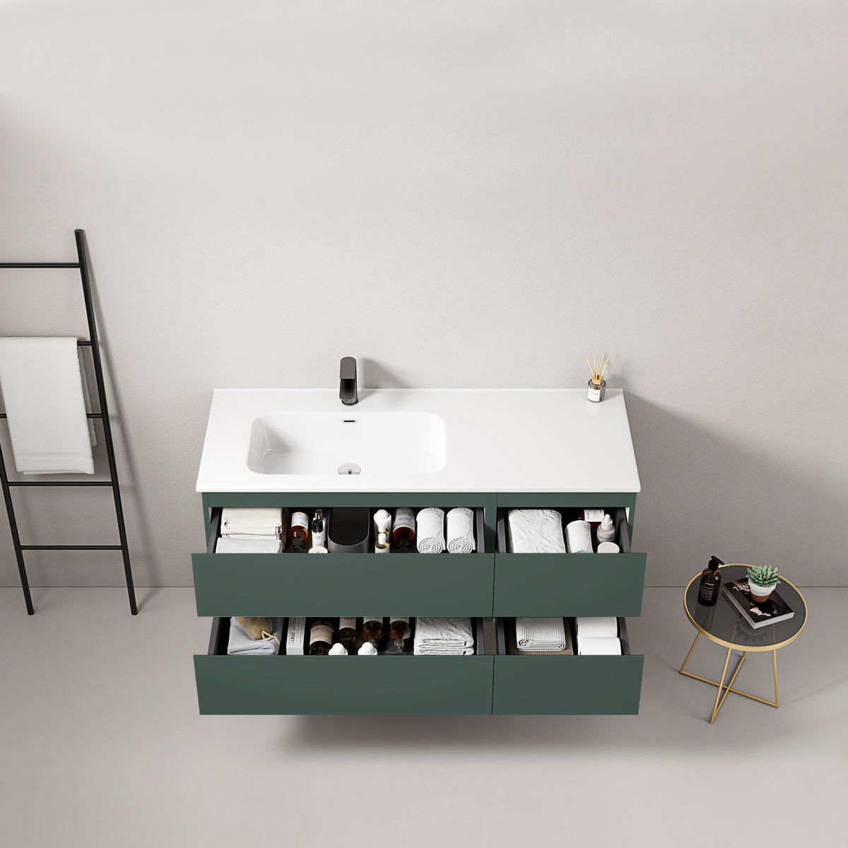 Mobile bagno sospeso 120 cm Verde Comodoro Lavabo a Sinistra in Ceramica Senza Specchio - Fiji Paint