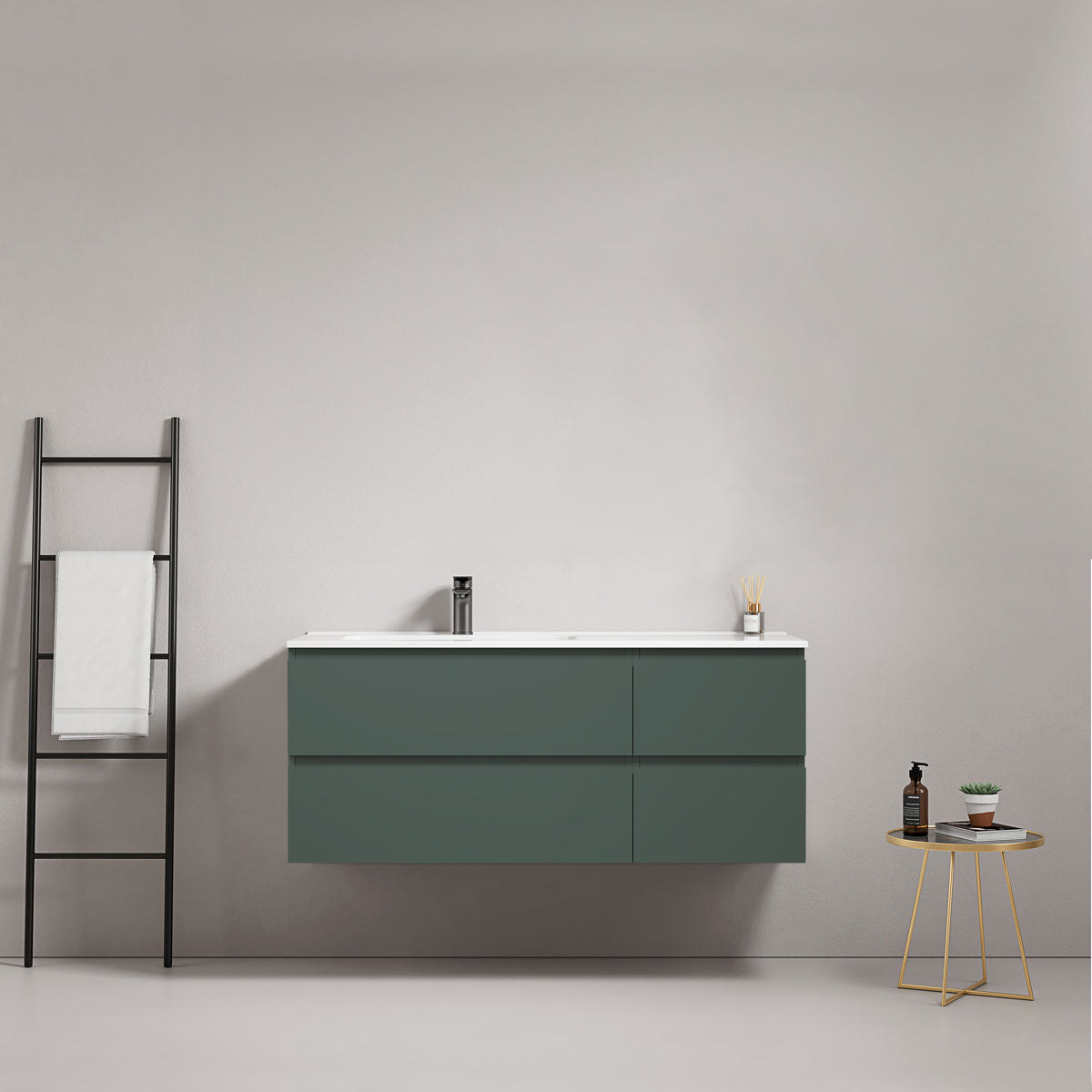 Mobile bagno sospeso 120 cm Verde Comodoro Lavabo a Sinistra in Ceramica Senza Specchio - Fiji Paint