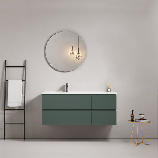 Mobile bagno sospeso 120 cm Verde Comodoro Lavabo a Sinistra in Ceramica Specchio Tondo - Fiji Paint