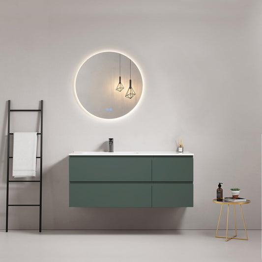 Mobile bagno sospeso 120 cm Verde Comodoro Lavabo a Sinistra in Ceramica Specchio Tondo Retroilluminato - Fiji Paint