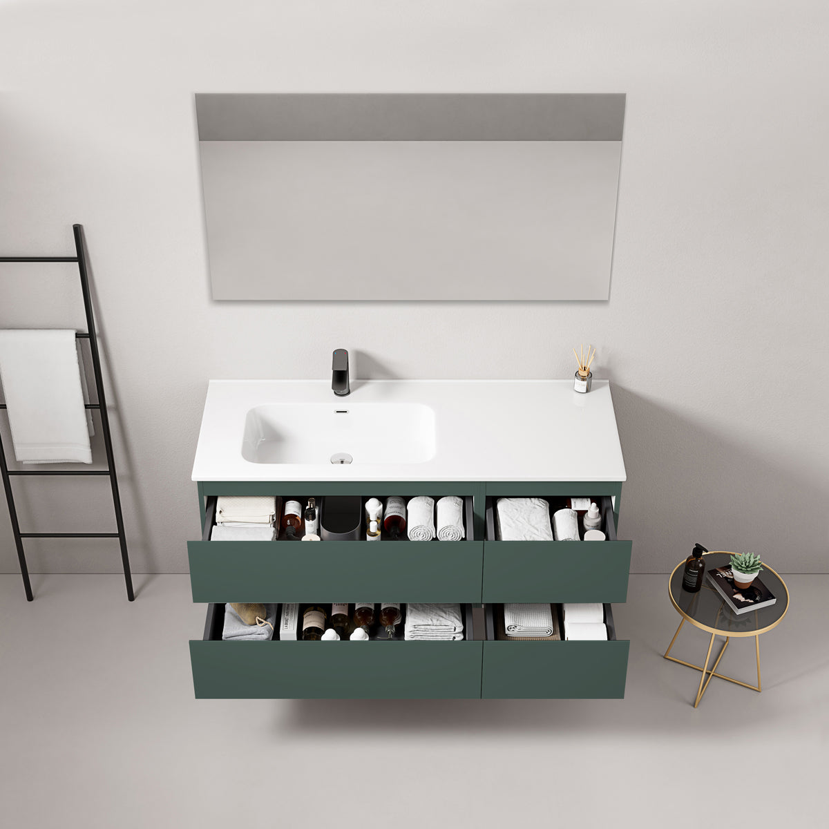 Mobile bagno sospeso 120 cm Verde Comodoro Lavabo a Sinistra in Ceramica Specchio Quadro - Fiji Paint