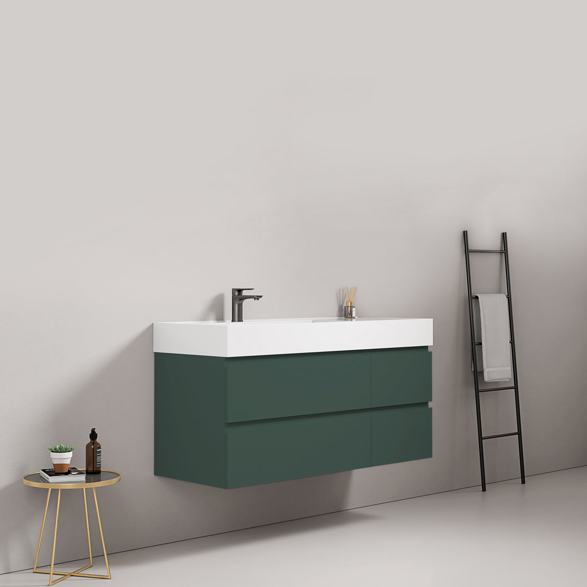Mobile bagno sospeso 120 cm Verde Comodoro Lavabo a Sinistra in Resina Senza Specchio - Fiji Paint
