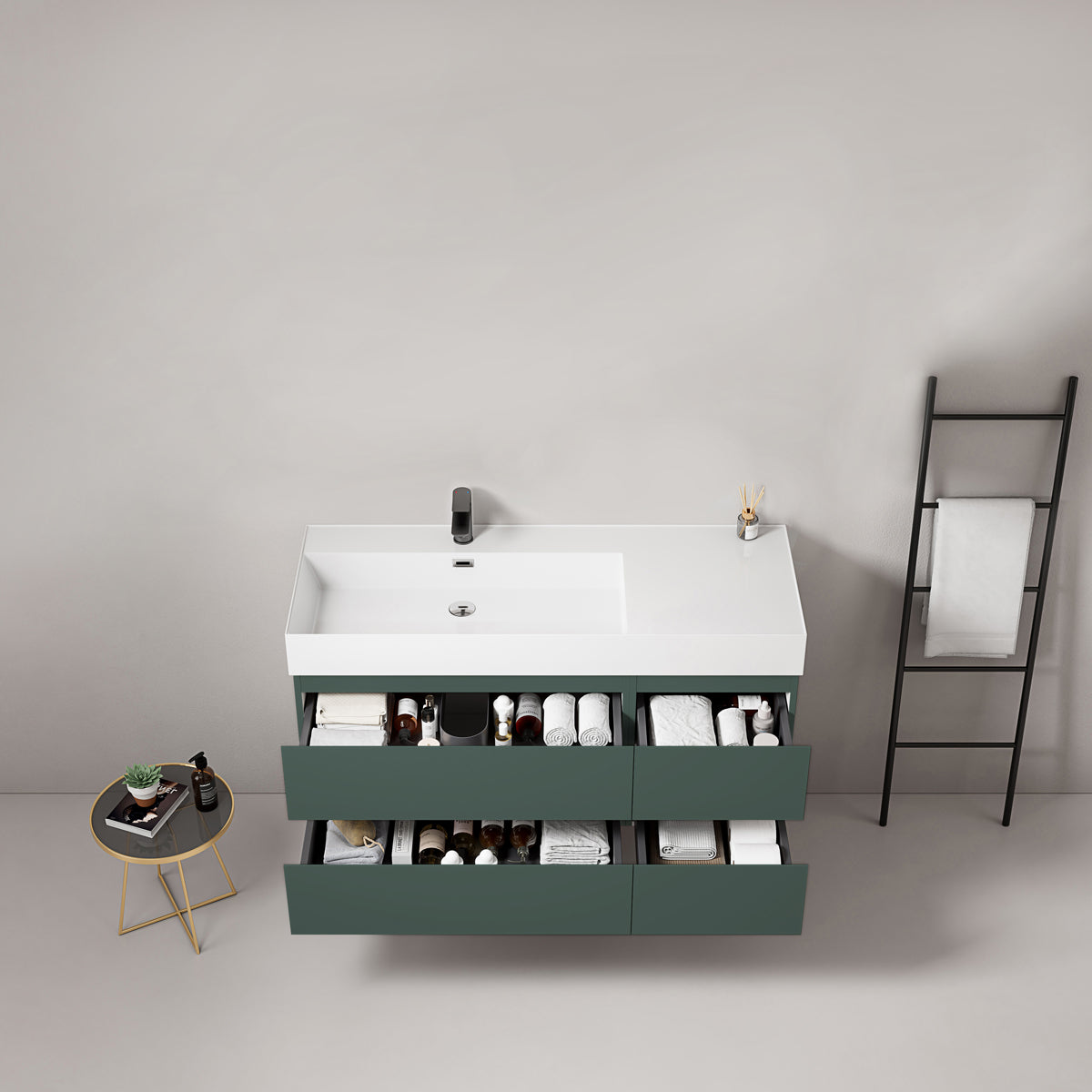Mobile bagno sospeso 120 cm Verde Comodoro Lavabo a Sinistra in Resina Senza Specchio - Fiji Paint