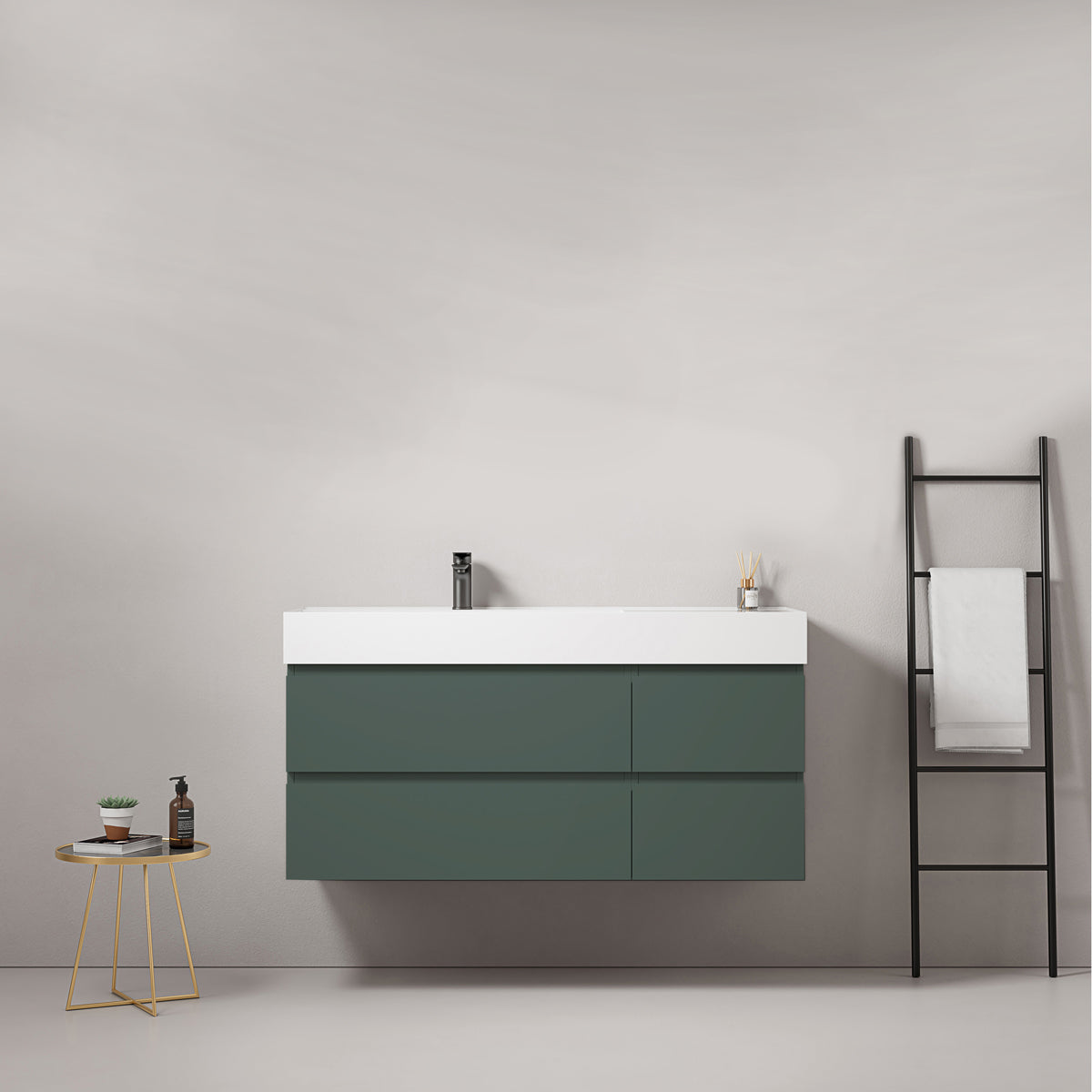Mobile bagno sospeso 120 cm Verde Comodoro Lavabo a Sinistra in Resina Senza Specchio - Fiji Paint
