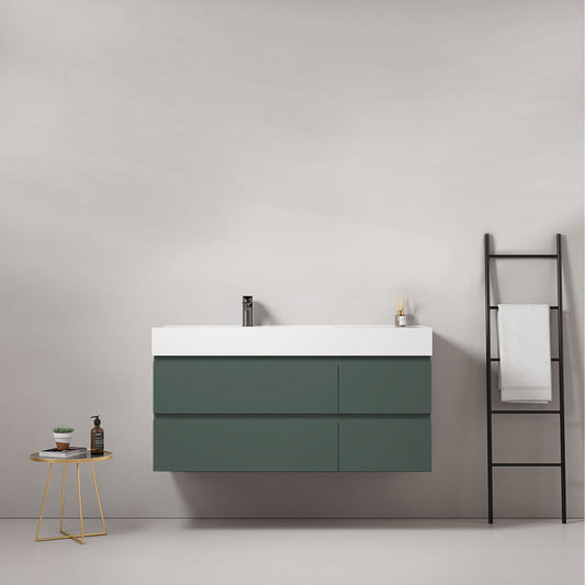 Mobile bagno sospeso 120 cm Verde Comodoro Lavabo a Sinistra in Resina Senza Specchio - Fiji Paint
