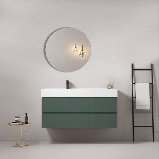 Mobile bagno sospeso 120 cm Verde Comodoro Lavabo a Sinistra in Resina Specchio Tondo - Fiji Paint