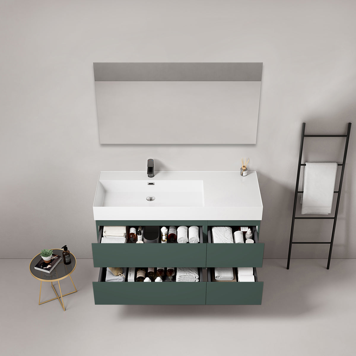 Mobile bagno sospeso 120 cm Verde Comodoro Lavabo a Sinistra in Resina Specchio Quadro - Fiji Paint