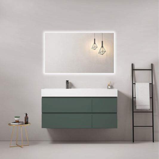 Mobile bagno sospeso 120 cm Verde Comodoro Lavabo a Sinistra in Resina Specchio Quadro Retroilluminato - Fiji Paint