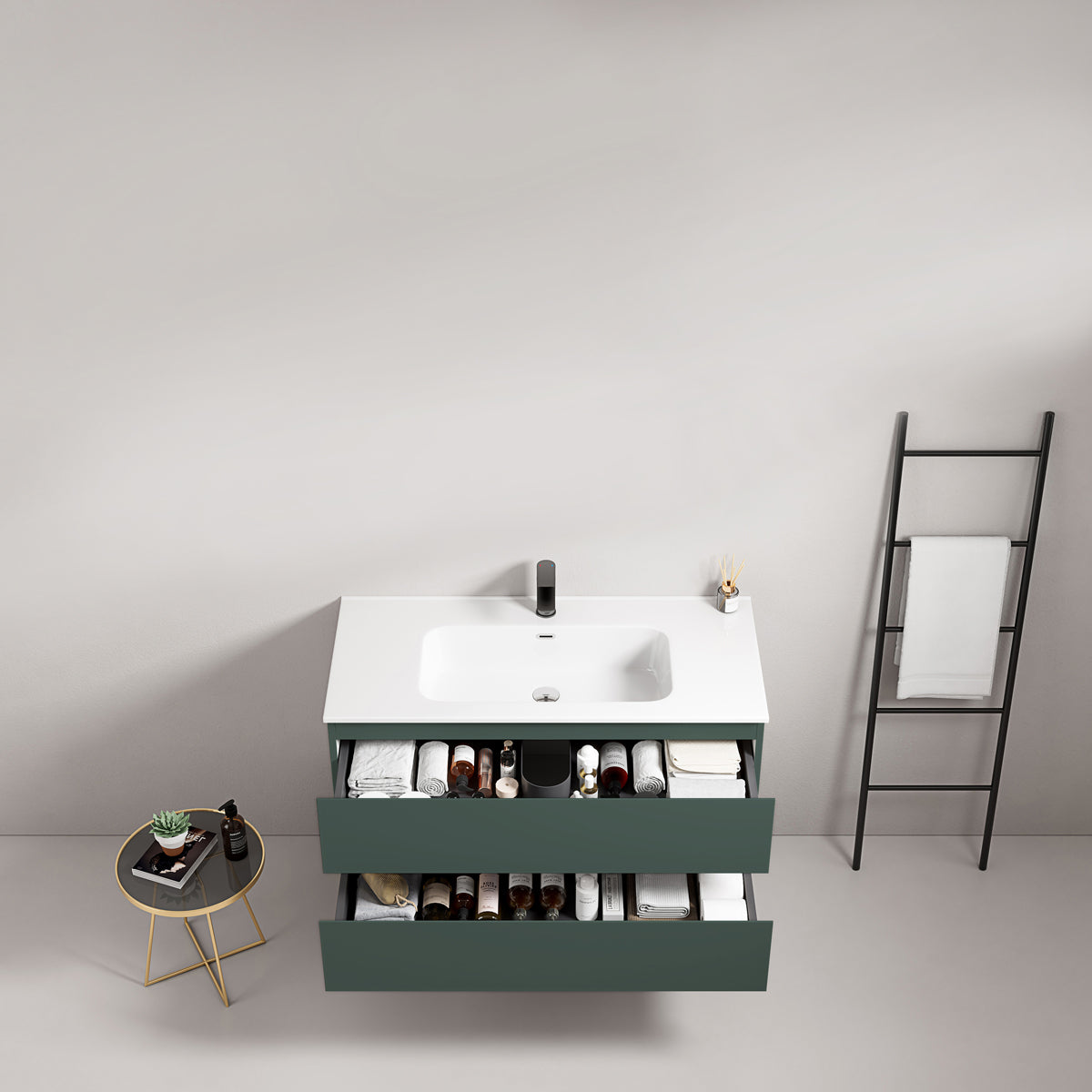 Mobile bagno sospeso 80 cm Verde Comodoro Lavabo in Ceramica Senza Specchio - Fiji Paint