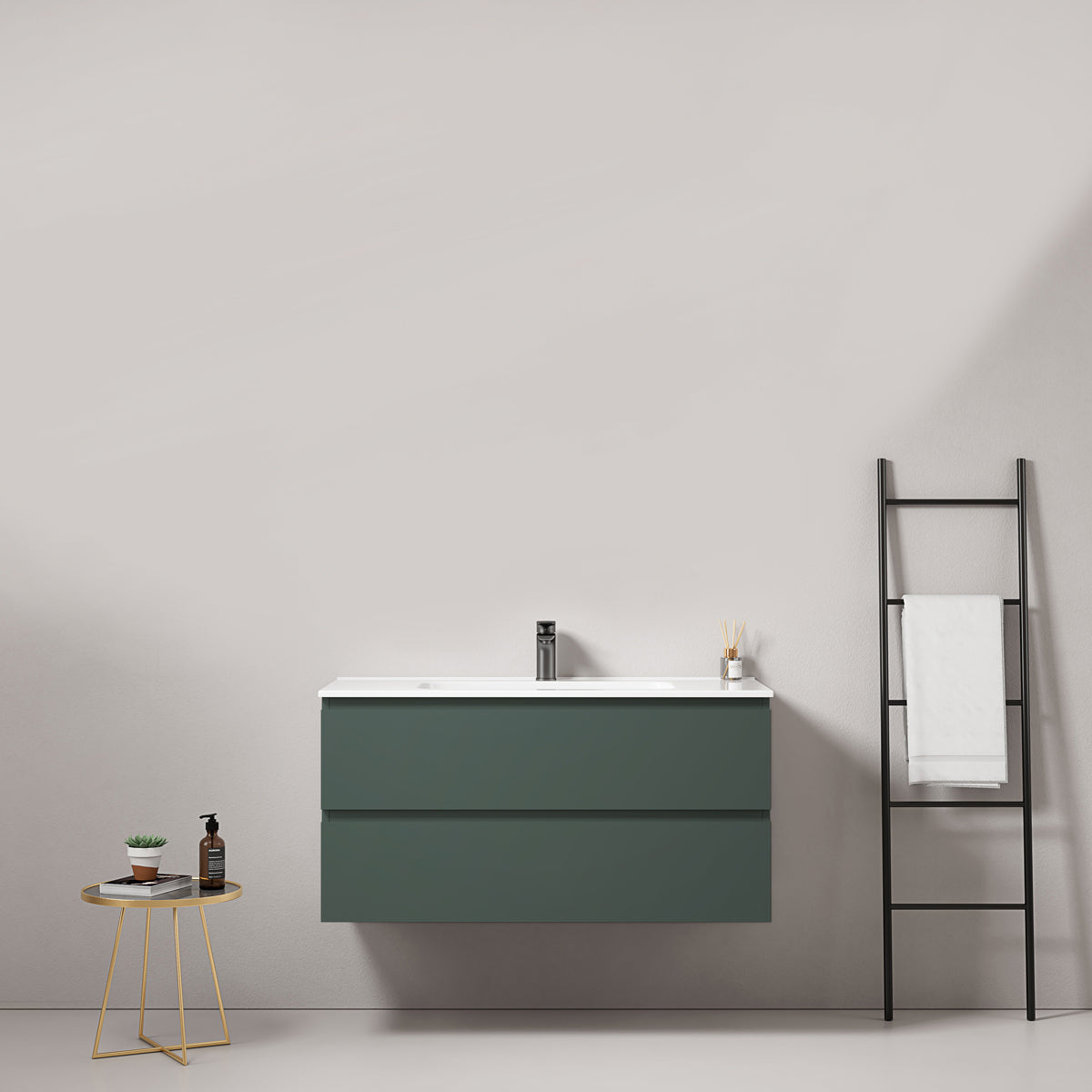 Mobile bagno sospeso 80 cm Verde Comodoro Lavabo in Ceramica Senza Specchio - Fiji Paint