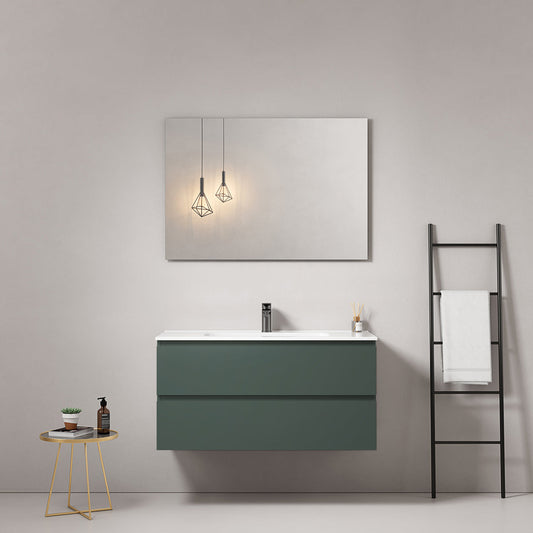 Mobile bagno sospeso 80 cm Verde Comodoro Lavabo in Ceramica Specchio Quadro - Fiji Paint