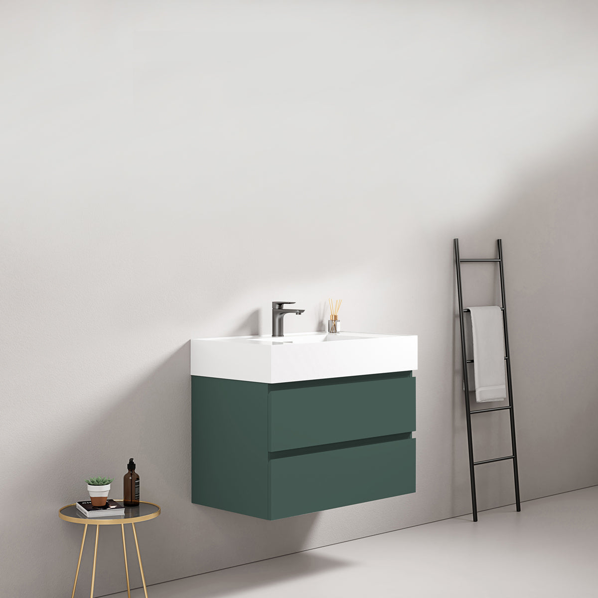 Mobile bagno sospeso 80 cm Verde Comodoro Lavabo in Resina Senza Specchio - Fiji Paint