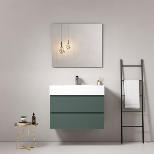 Mobile bagno sospeso 80 cm Verde Comodoro Lavabo in Resina Specchio Quadro - Fiji Paint