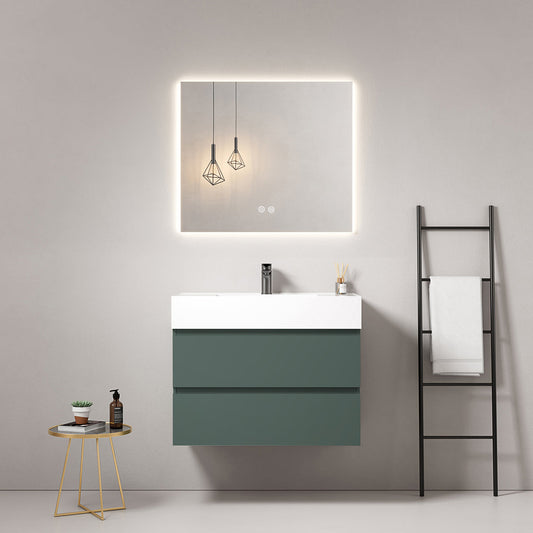 Mobile bagno sospeso 80 cm Verde Comodoro Lavabo in Resina Specchio Quadro Retroilluminato - Fiji Paint