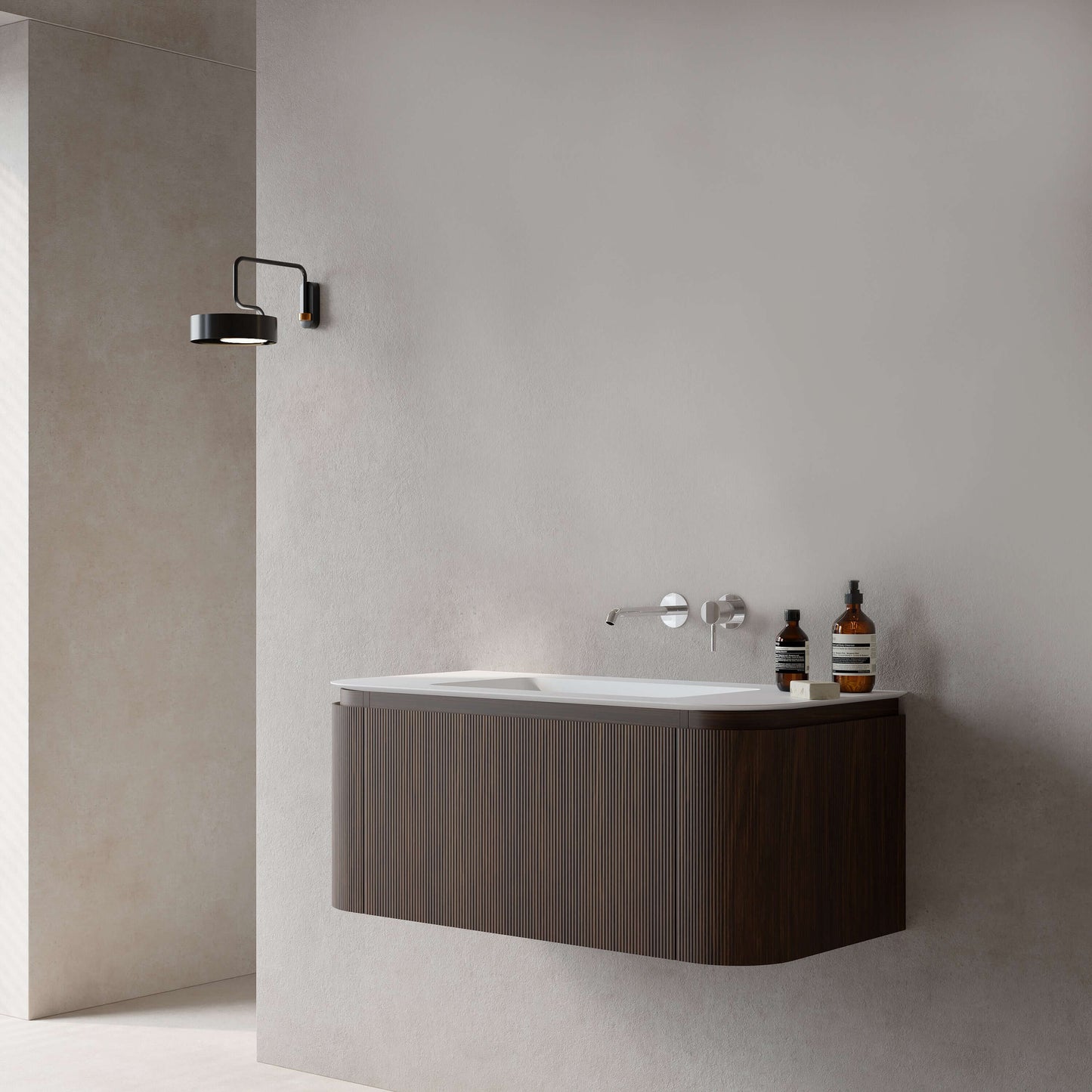 Mobile Bagno 100 cm Sospeso Rovere Medio Senza Specchio - Nooma