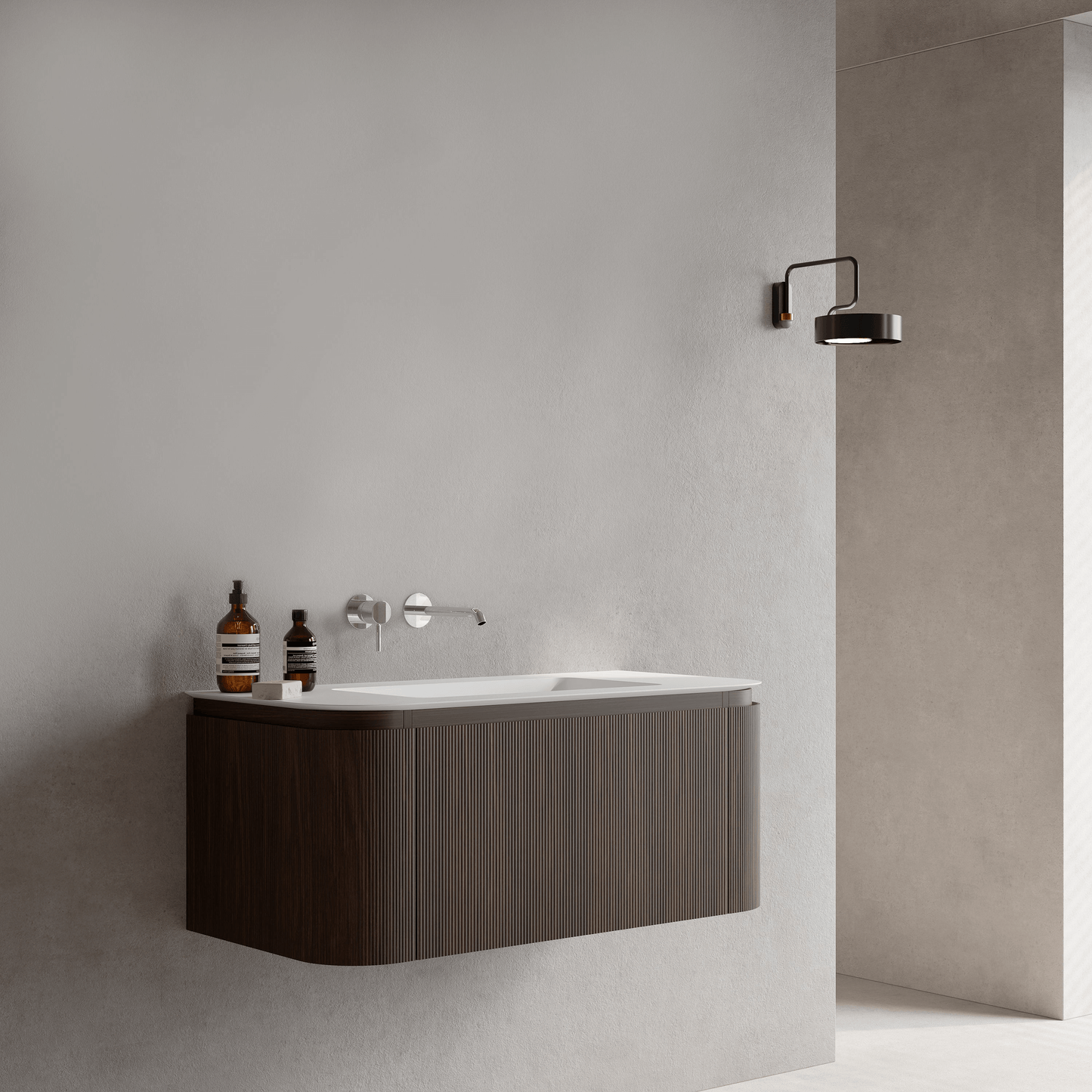 Mobile Bagno 100 cm Sospeso Rovere Medio Senza Specchio - Nooma