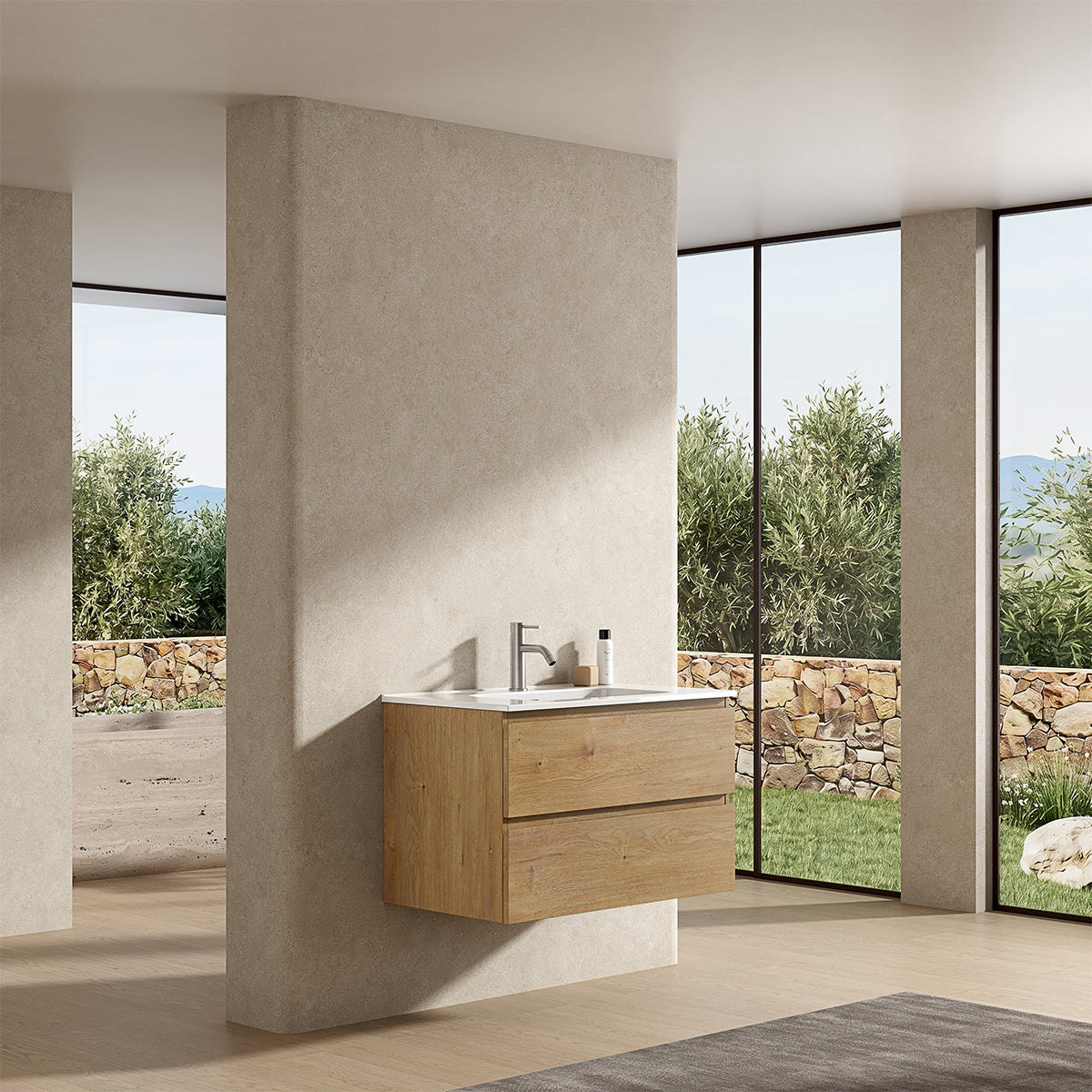 Mobile bagno sospeso 100 cm Bruno Medio Lavabo in Ceramica Senza Specchio - Fiji Wood