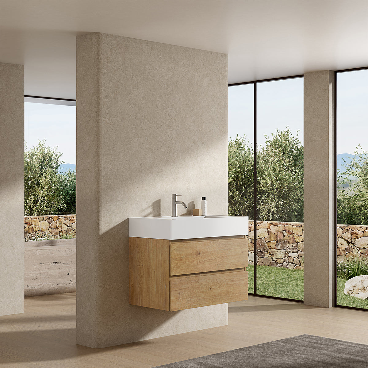 Mobile bagno sospeso 100 cm Bruno Medio Lavabo in Resina Senza Specchio - Fiji Wood