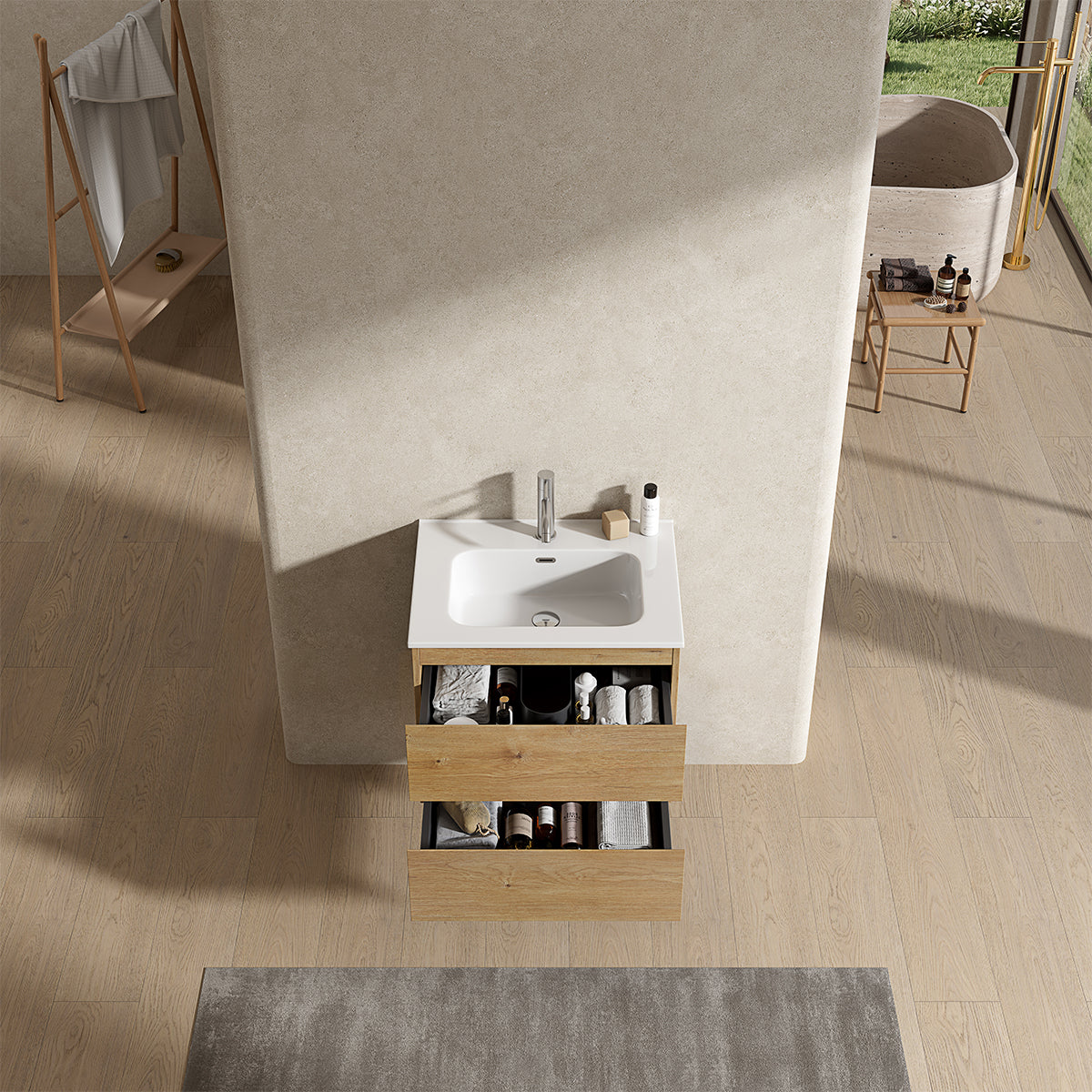 Mobile bagno sospeso 60 cm Bruno Medio Lavabo in Ceramica Senza Specchio - Fiji Wood