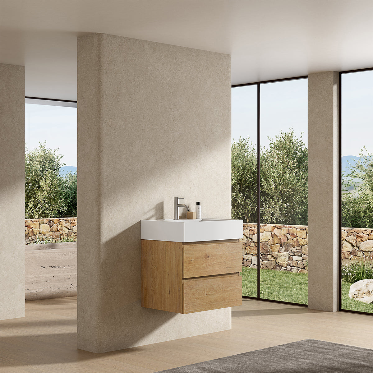Mobile bagno sospeso 60 cm Bruno Medio Lavabo in Resina Senza Specchio - Fiji Wood