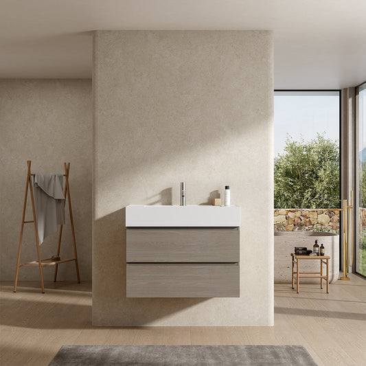 Mobile bagno sospeso 80 cm Beige Lavabo in Resina Senza Specchio - Fiji Wood