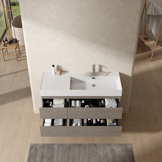 Mobile bagno sospeso 120 cm Beige Lavabo a Destra in Resina Senza Specchio - Fiji Wood