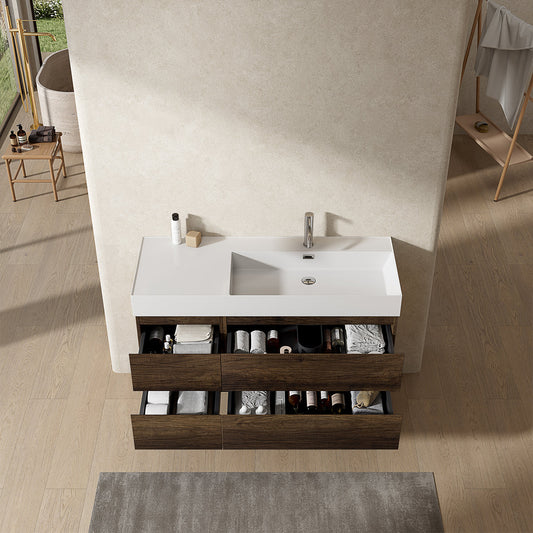 Mobile bagno sospeso 120 cm Bruno Scuro Lavabo a Destra in Resina Senza Specchio - Fiji Wood