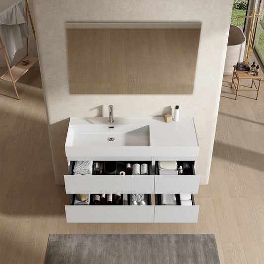 Mobile bagno sospeso 120 cm Bianco Lavabo a Sinistra in Resina Specchio Quadro - Fiji Wood