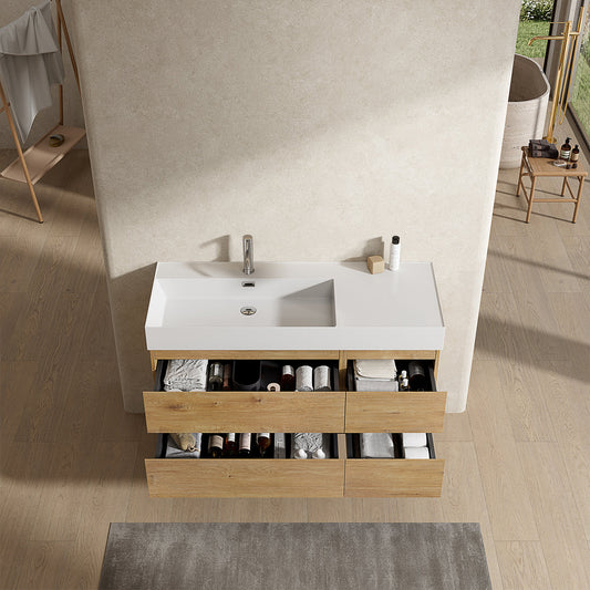 Mobile bagno sospeso 120 cm Bruno Medio Lavabo a Sinistra in Resina Senza Specchio - Fiji Wood