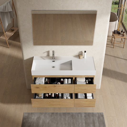 Mobile bagno sospeso 120 cm Bruno Medio Lavabo a Sinistra in Resina Specchio Quadro - Fiji Wood