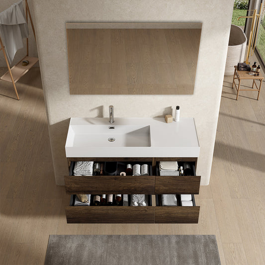 Mobile bagno sospeso 120 cm Bruno Scuro Lavabo a Sinistra in Resina Specchio Quadro - Fiji Wood