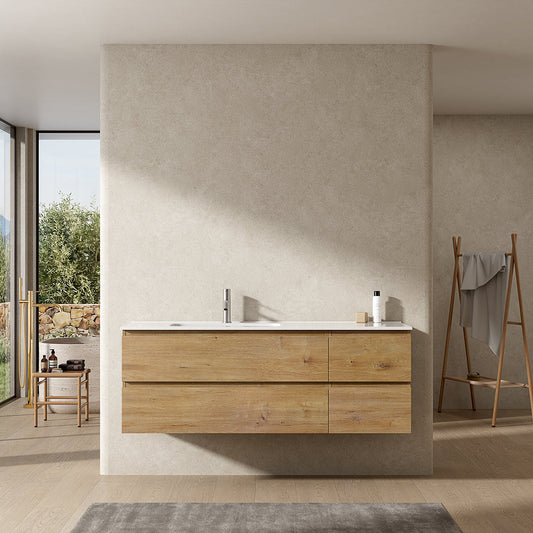 Mobile bagno sospeso 140 cm Bruno Medio Lavabo a Sinistra in Resina Senza Specchio - Fiji Wood