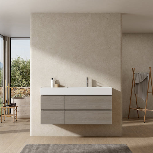 Mobile bagno sospeso 120 cm Beige Lavabo a Destra in Resina Senza Specchio - Fiji Wood