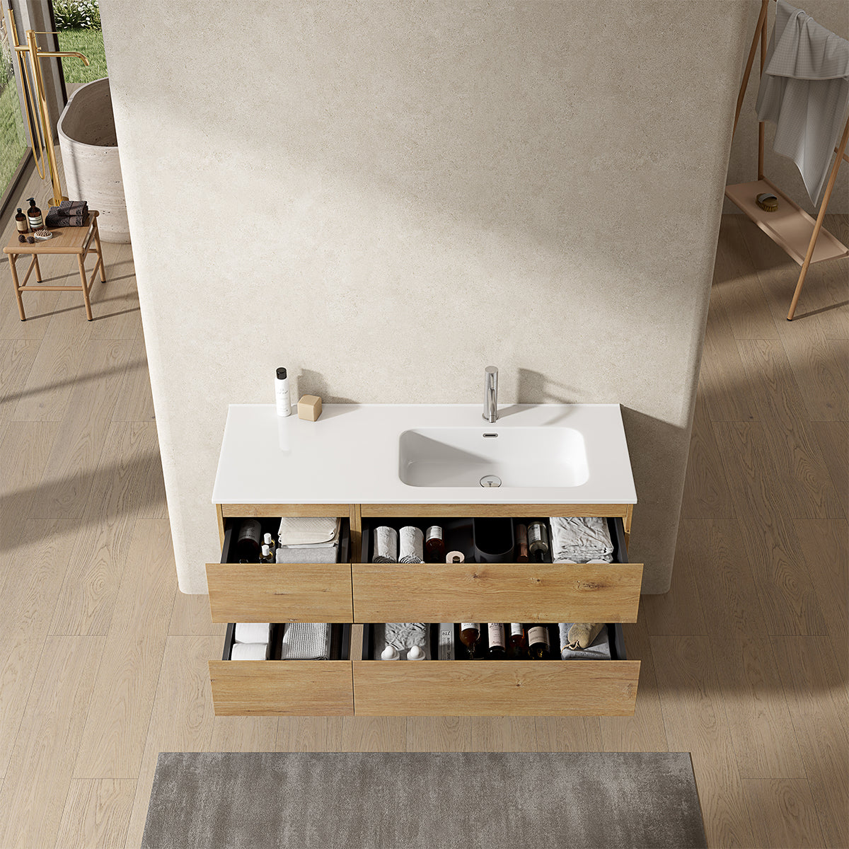 Mobile bagno sospeso 120 cm Bruno Medio Lavabo a Destra in Ceramica Senza Specchio - Fiji Wood