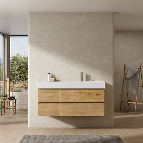 Mobile bagno sospeso 120 cm Bruno Medio Lavabo a Destra in Resina Senza Specchio - Fiji Wood