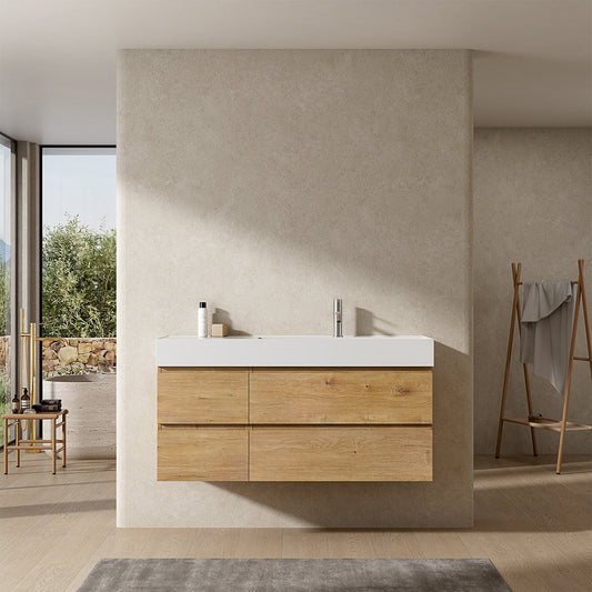 Mobile bagno sospeso 120 cm Bruno Medio Lavabo a Destra in Resina Senza Specchio - Fiji Wood