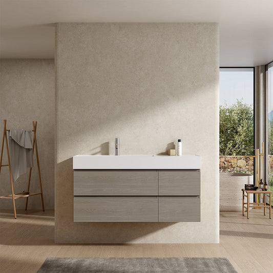 Mobile bagno sospeso 120 cm Beige Lavabo a Sinistra in Resina Senza Specchio - Fiji Wood